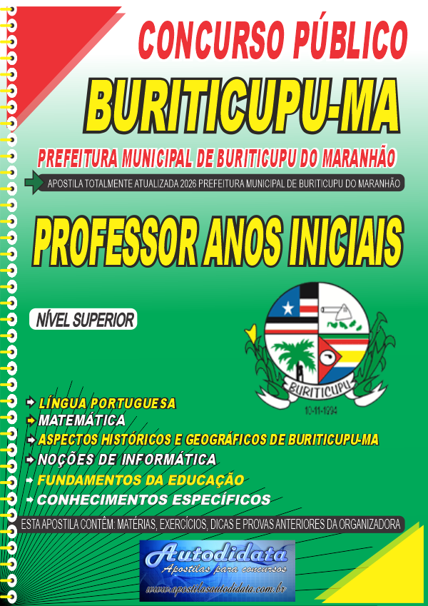 Apostila concurso de Buriticupu MA 2026 - Professor Ensino Fundamental Anos Iniciais
