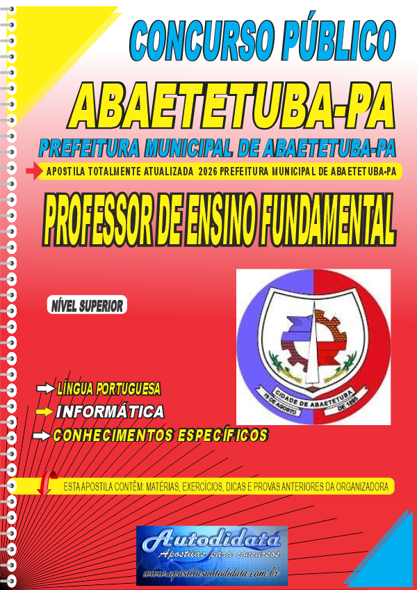 Apostila concurso Prefeitura de Abaetetuba PA 2026 Professor Anos Iniciais do Ensino Fundamental