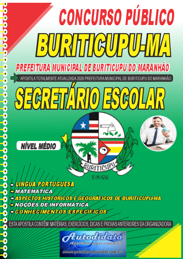 Apostila concurso de Buriticupu MA 2026 - Secretário Escolar