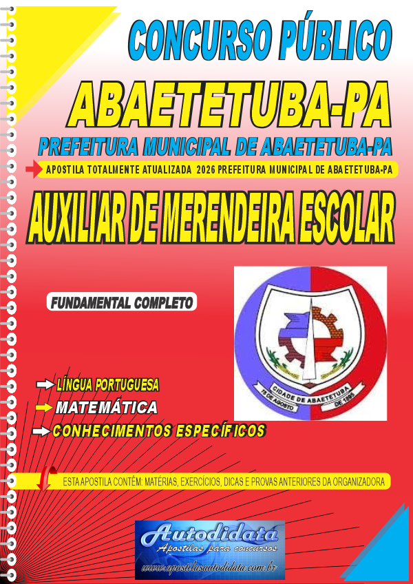 Apostila concurso Prefeitura de Abaetetuba PA 2026 Auxiliar de Merendeira Escolar