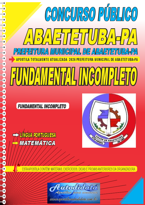 Apostila concurso Prefeitura de Abaetetuba PA 2026 Nível Fundamental Incompleto