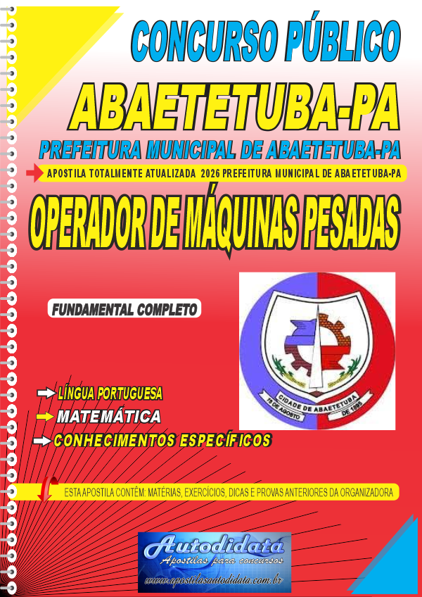 Apostila concurso Prefeitura de Abaetetuba PA 2026 Operador de Maquinas Pesadas