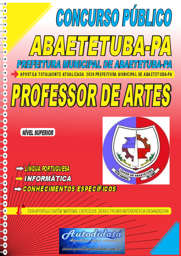 Apostila concurso Prefeitura de Abaetetuba PA 2026 Professor de Artes