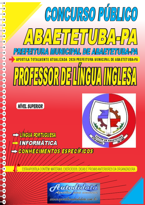 Apostila concurso Prefeitura de Abaetetuba PA 2026 Professor de Lígua Inglesa