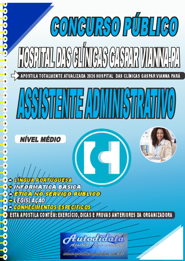 Apostila concurso FHCGV Hospital das Clínicas Gaspar Vianna 2026 Assistente Administrativo