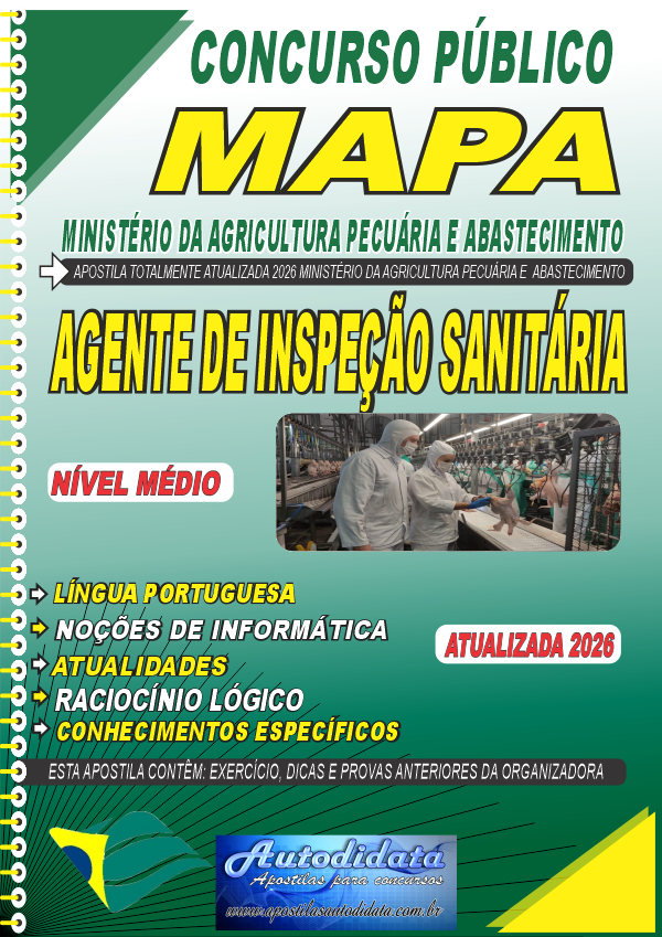 Apostila concurso do MAPA Ministério da Agricultura 2026 - AISIPOA Agente de Inspeção Sanitária