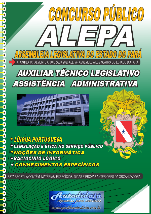 Apostila concurso da ALEPA 2026 Auxiliar Técnico Legislativo - Assistência Administrativa